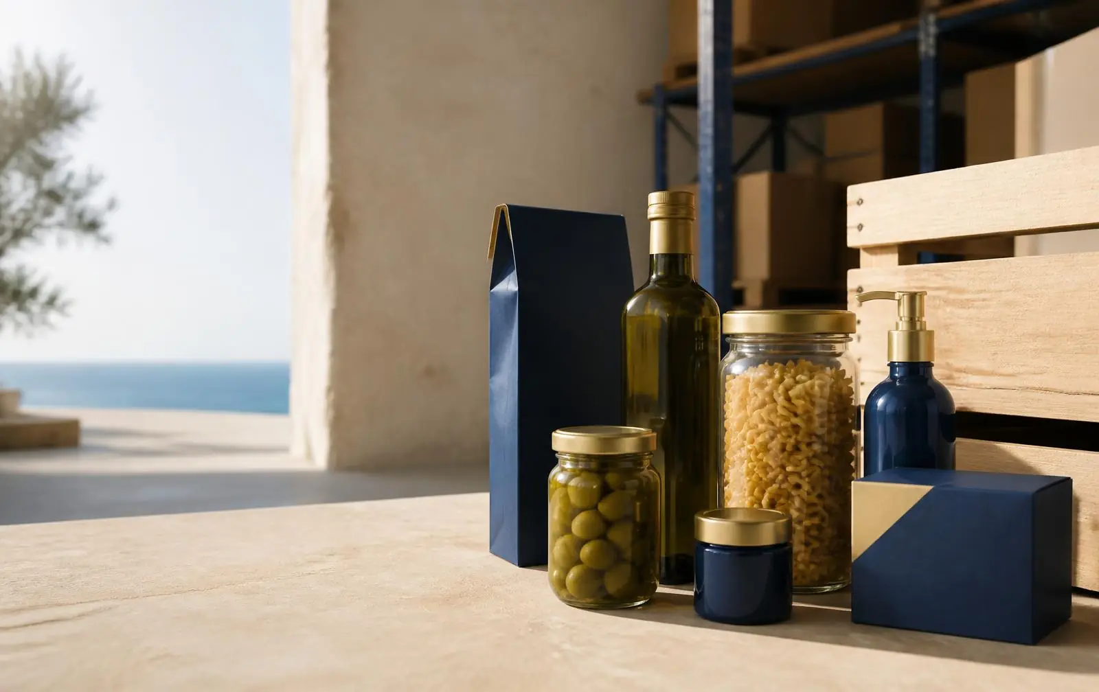 Selection of grocery and consumer goods in a Mediterranean distribution setting